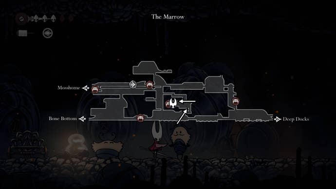 The location of the Flea Caravan is marked on the map of The Marrow in Hollow Knight: Silksong