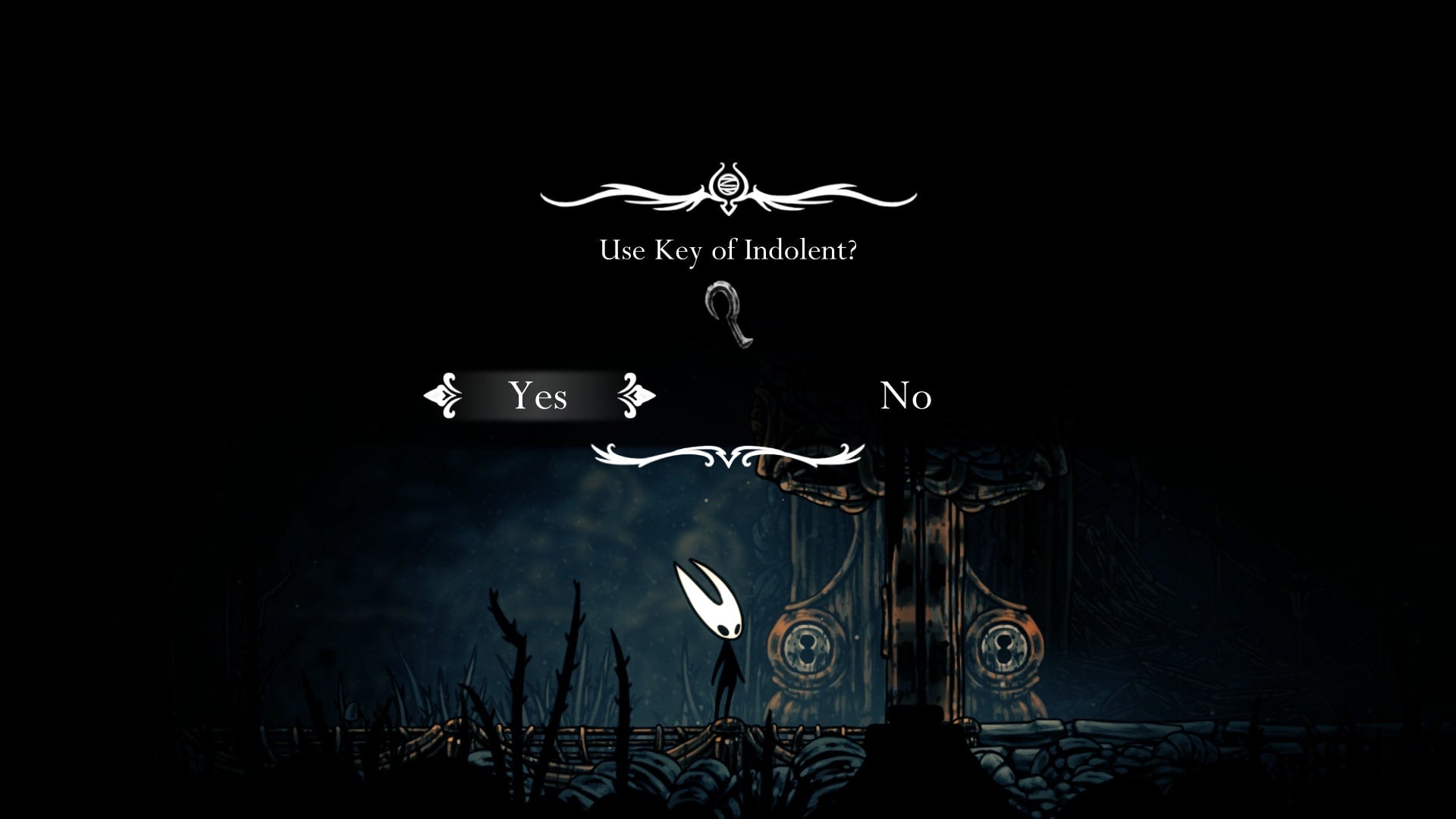 Hornet uses the Key of Indolent on a lock in The Slab in Hollow Knight: Silksong
