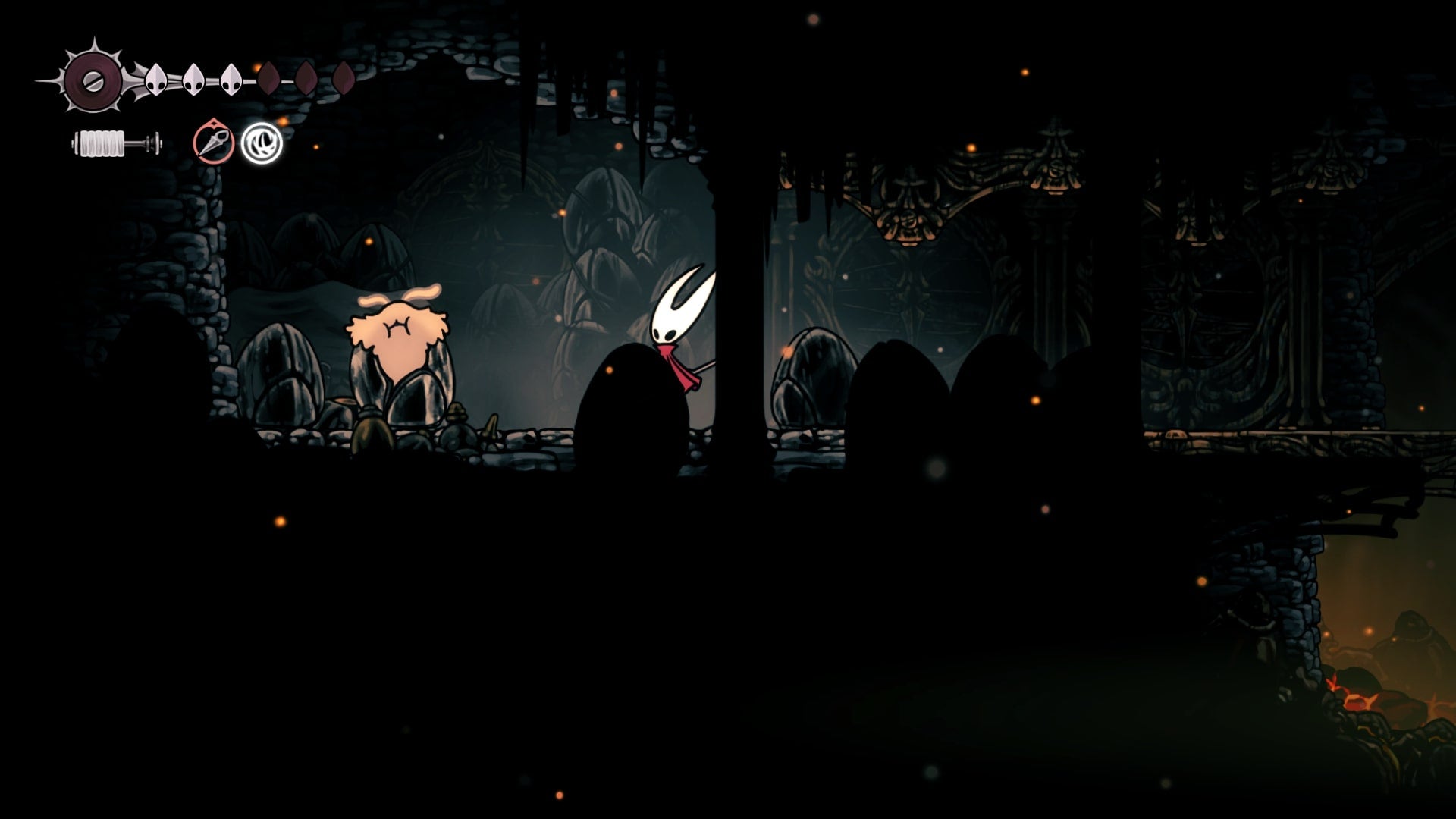 Hornet frees a trapped Flea in the Underworks in Hollow Knight: Silksong