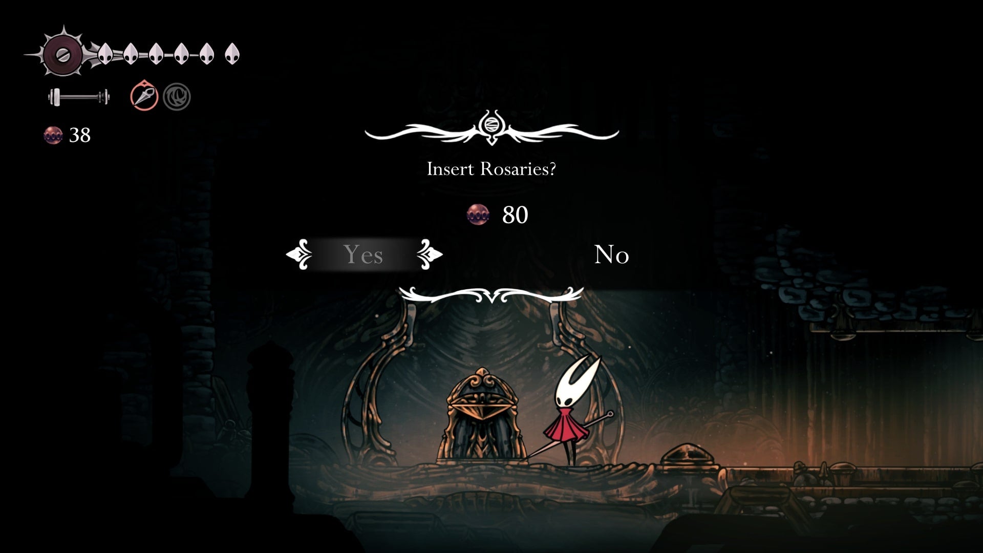 Hornet pays to unlock a Ventrica Station in the Underworks in Hollow Knight: Silksong