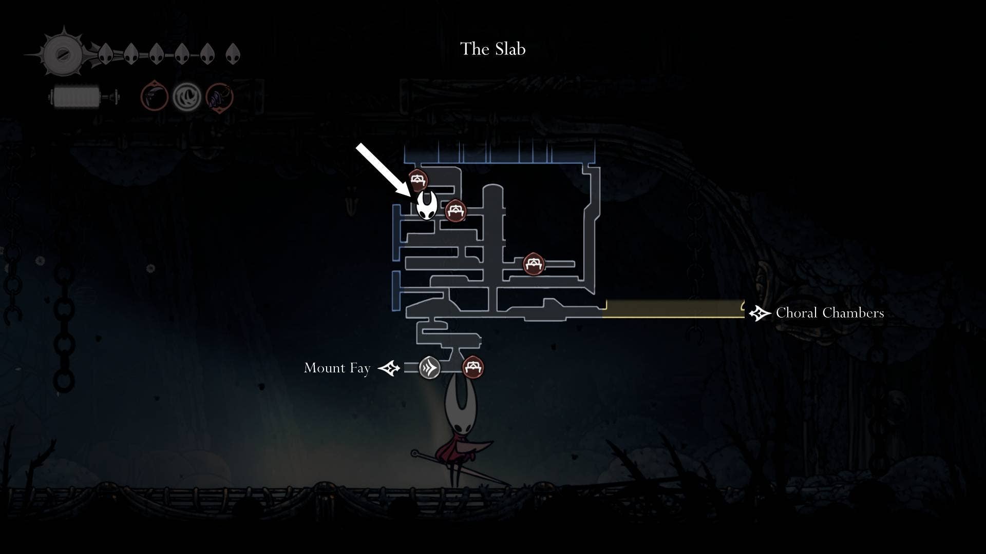 A localização da Mãe Lamentadora - a Mãe da Ninhada - está marcada no mapa da Laje em Hollow Knight: Silksong