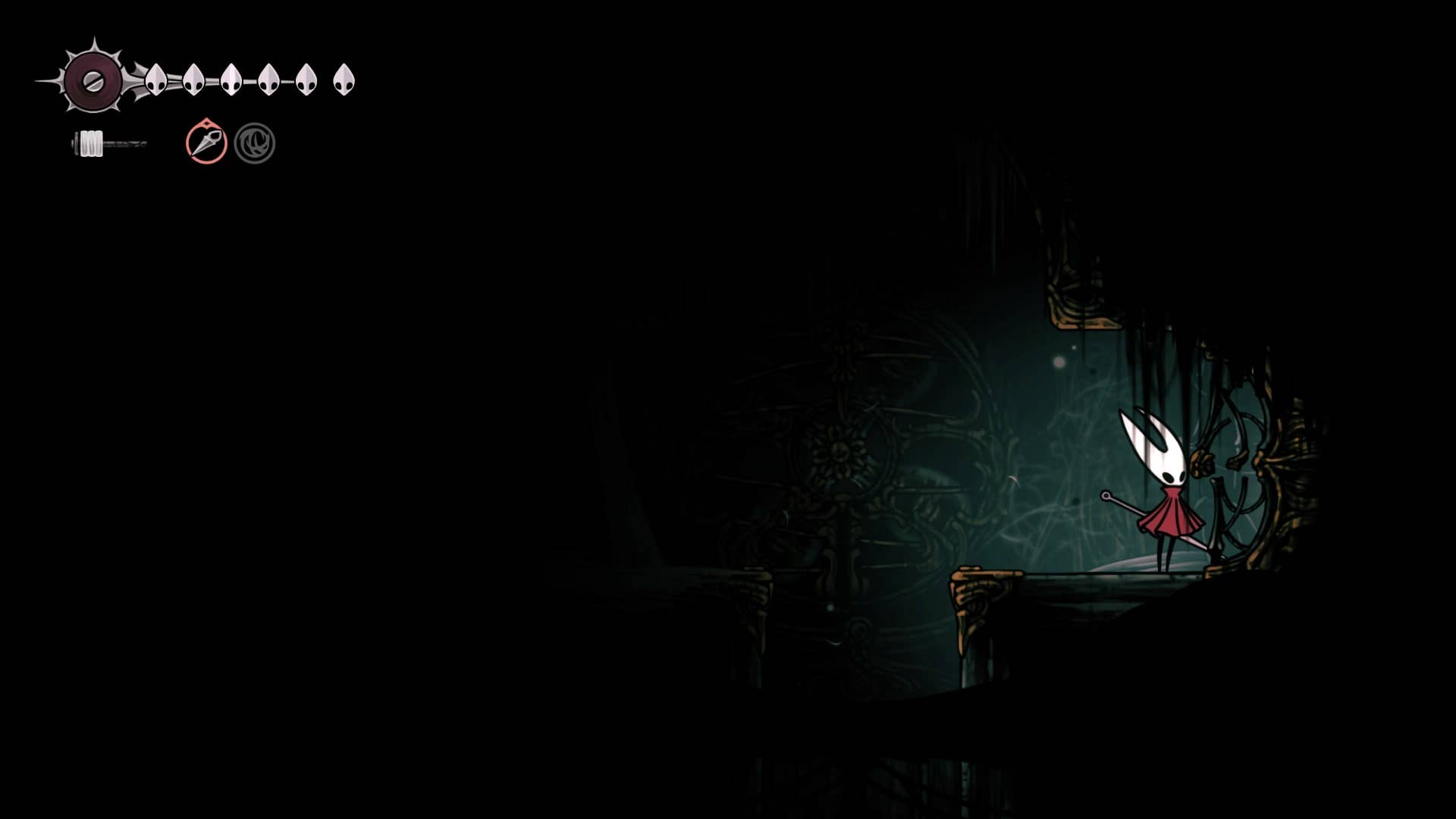Hornet fica ao lado de um portão quebrável em Whiteward in Hollow Knight: Silksong