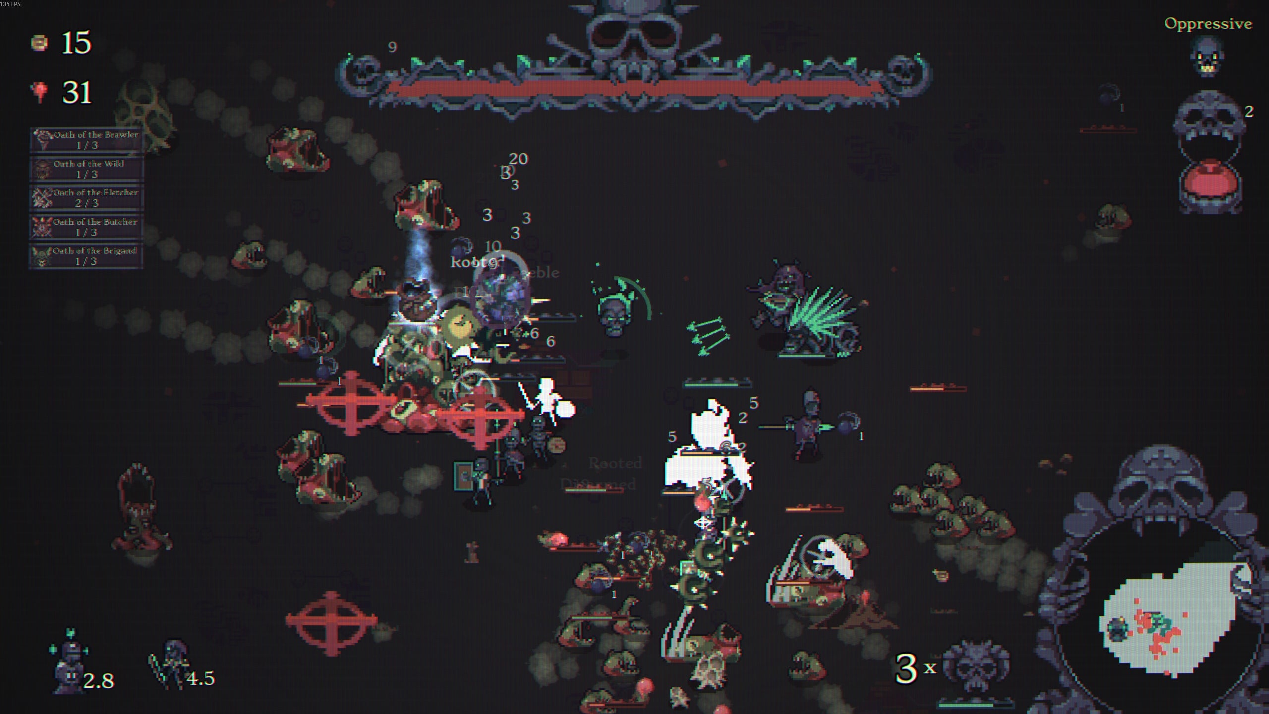 Masses of slime enemies surround the player's skeleton units in Skull Horde.
