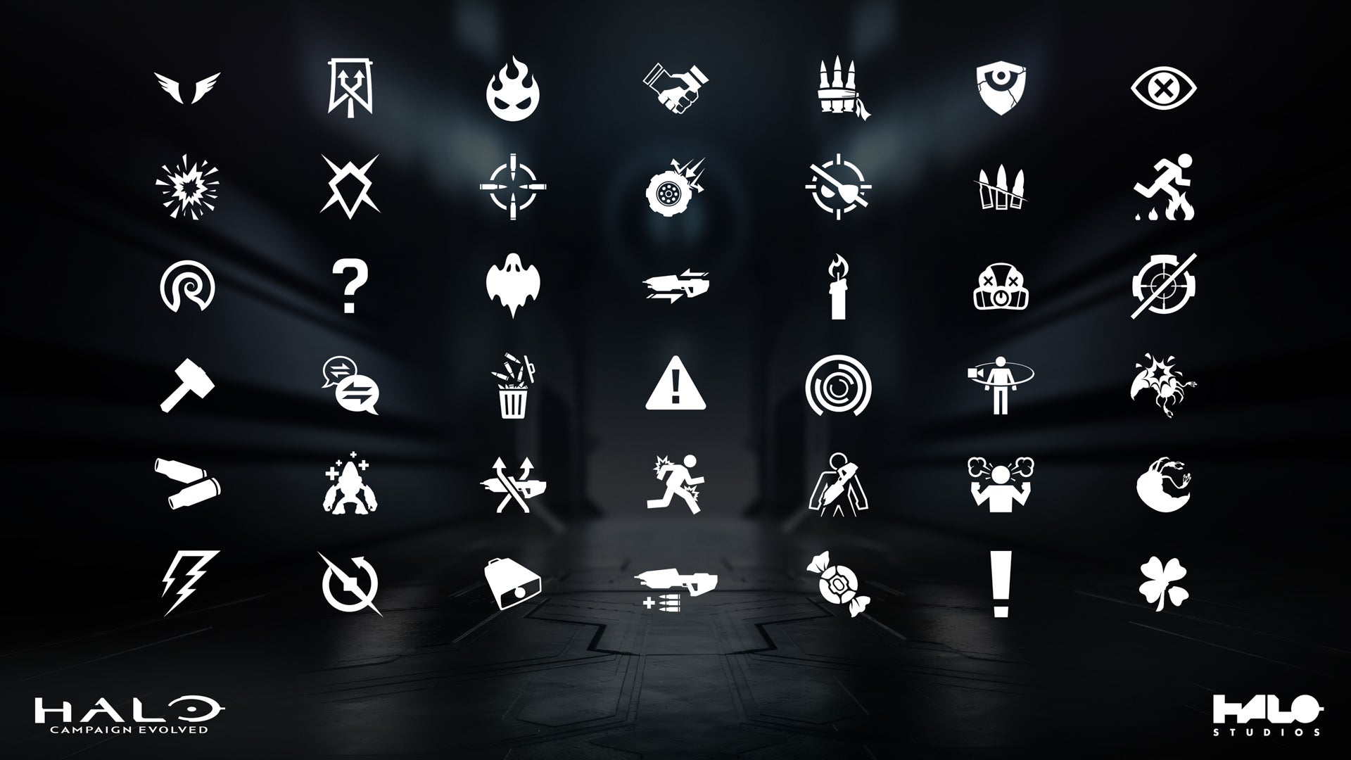 A matrix of all the skulls available in Halo: Campaign Evolved.