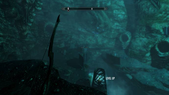 A murky cave landscape in Skyrim