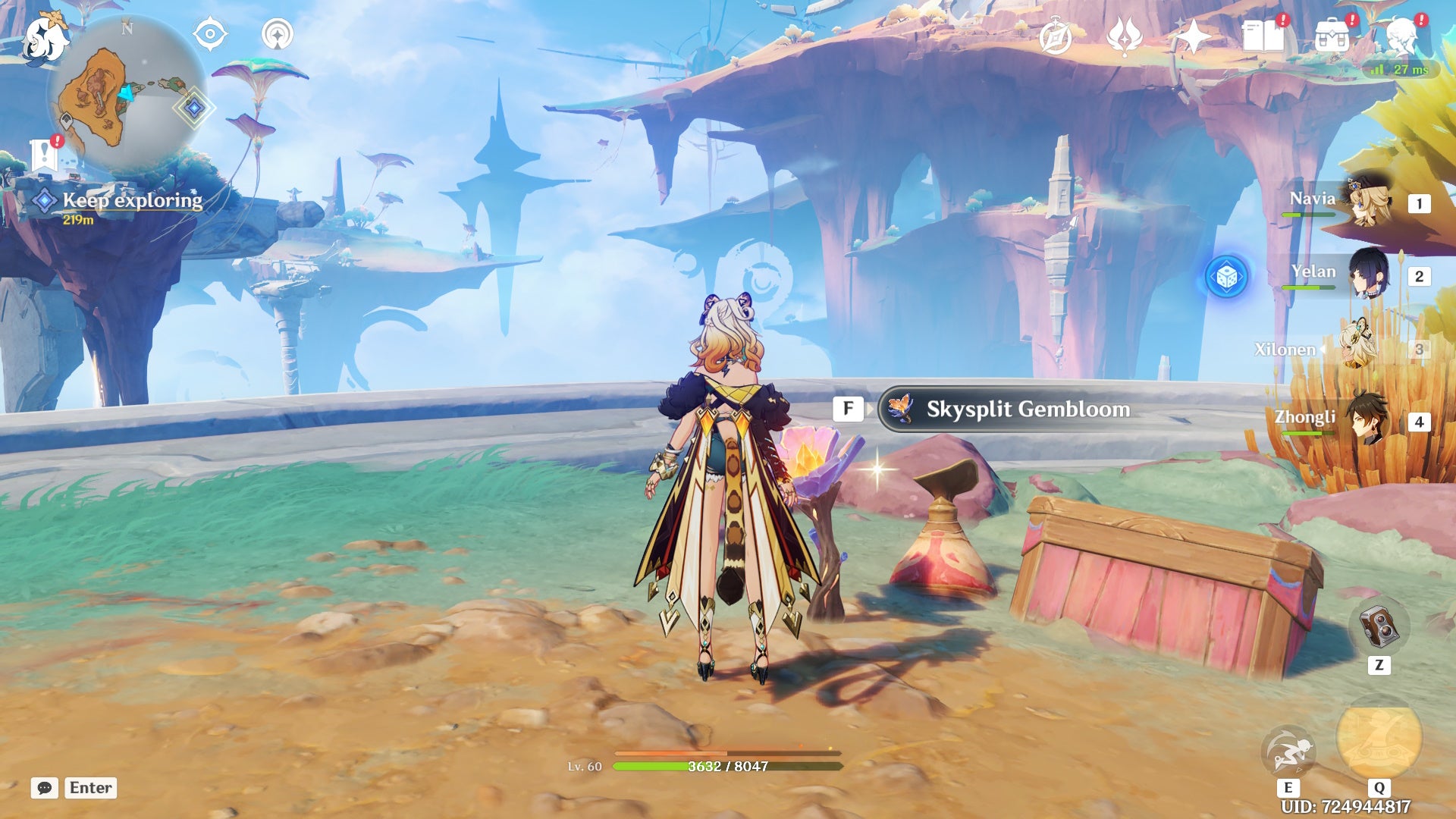 Xilonen looking at Skysplit Gemblooms in Genshin Impact.