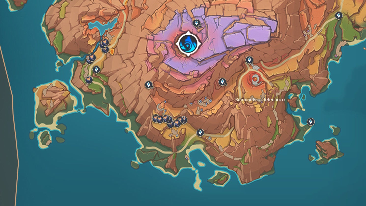 Map view of Skysplit Gembloom locations in Genshin Impact.