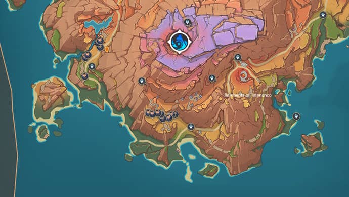 Map view of Skysplit Gembloom locations in Genshin Impact.