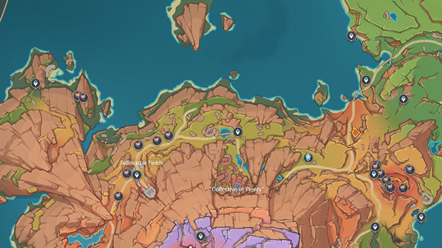 Map view of Skysplit Gembloom locations in Genshin Impact.