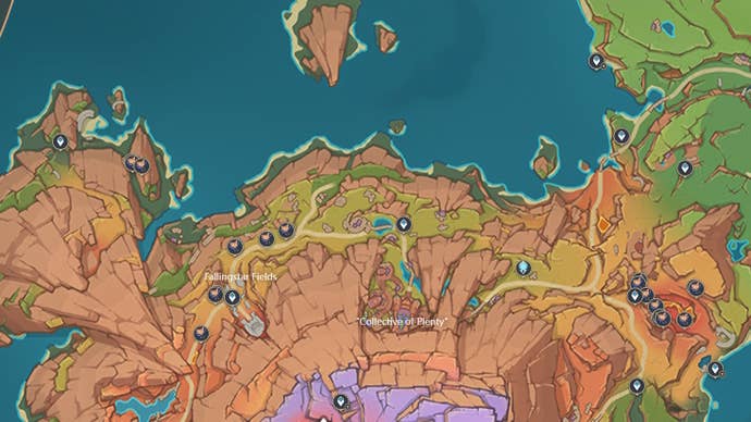 Map view of Skysplit Gembloom locations in Genshin Impact.