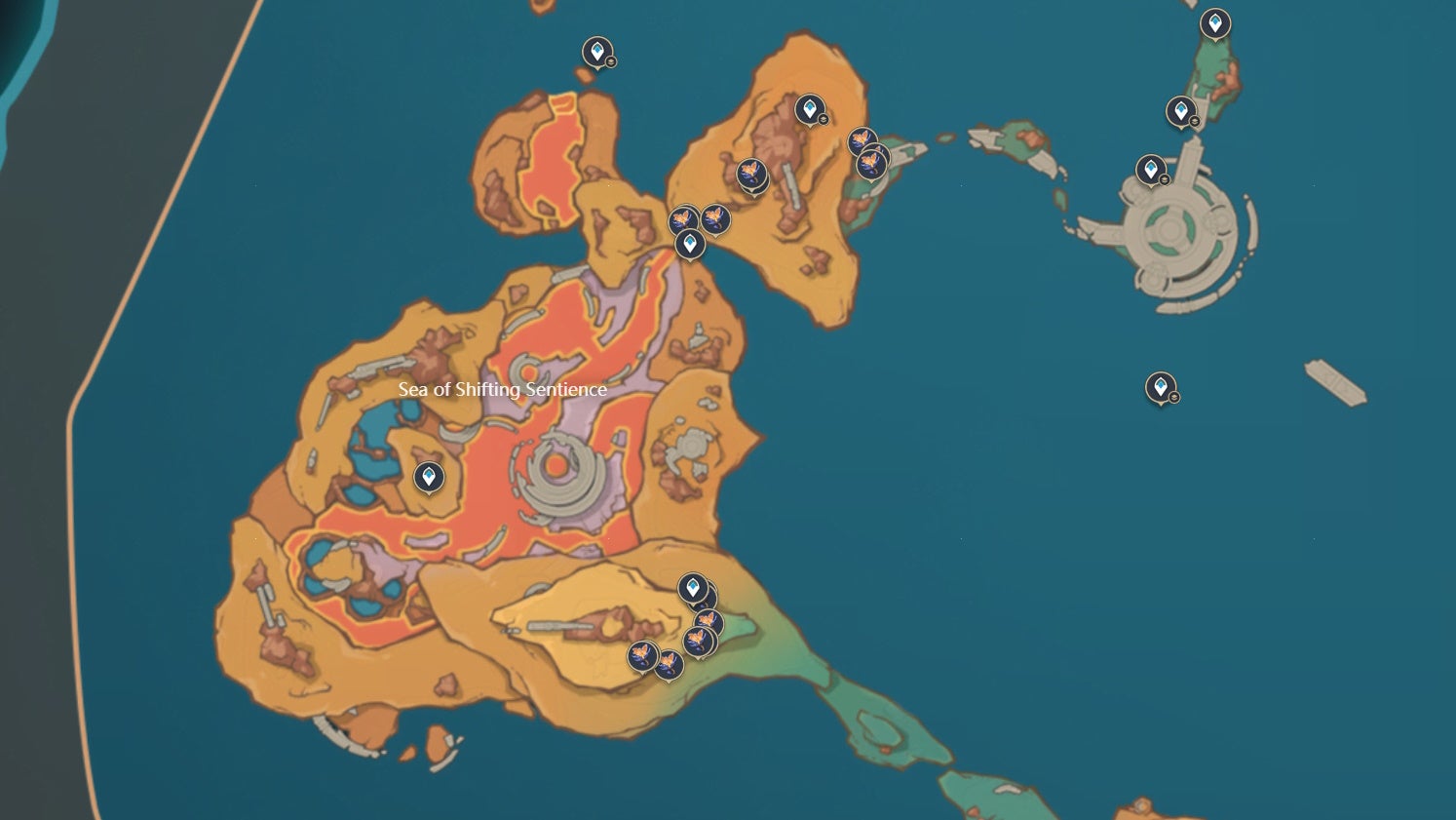 Map view of Skysplit Gembloom locations in Genshin Impact.