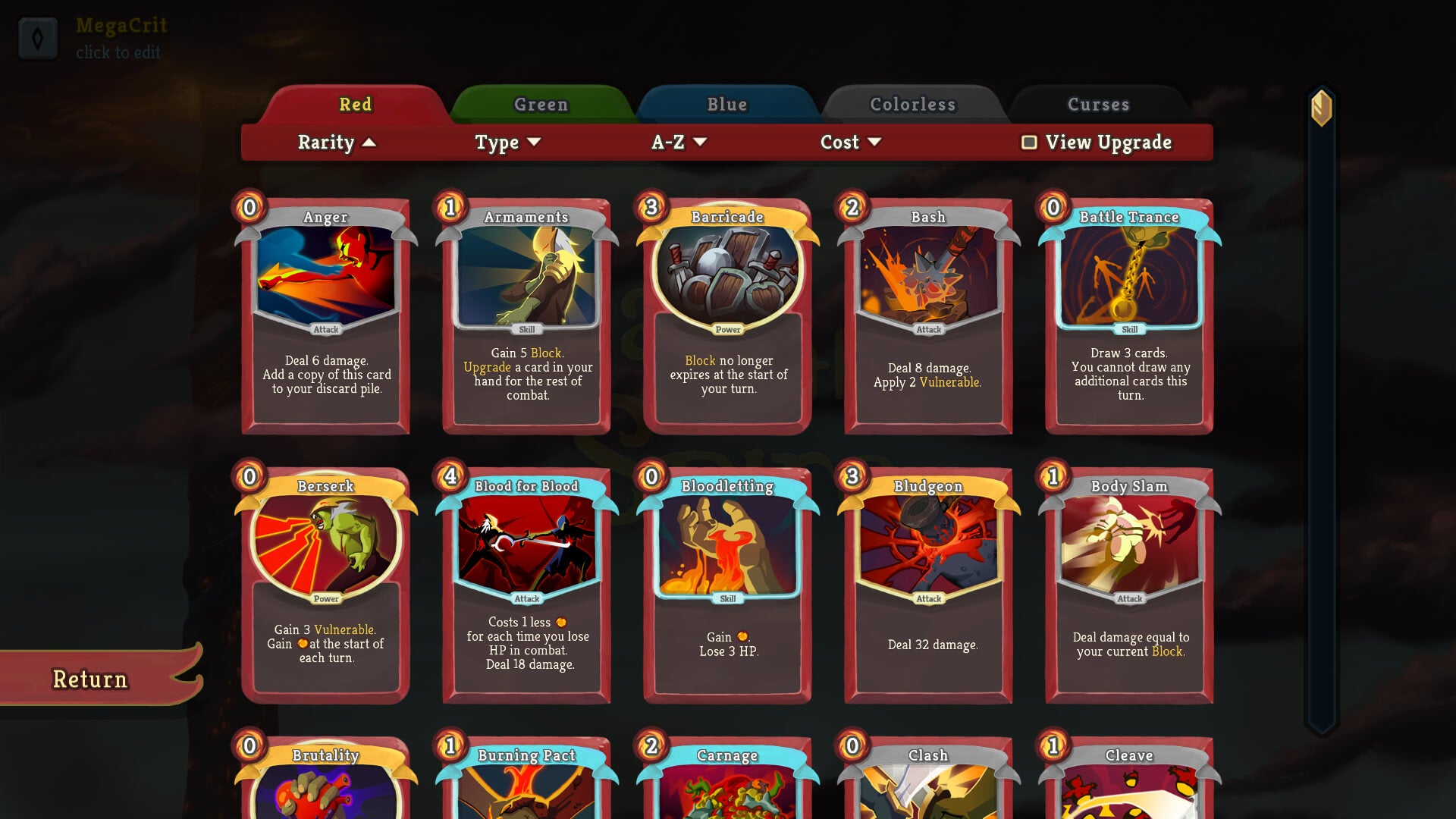A set of cards in Slay The Spire - 3