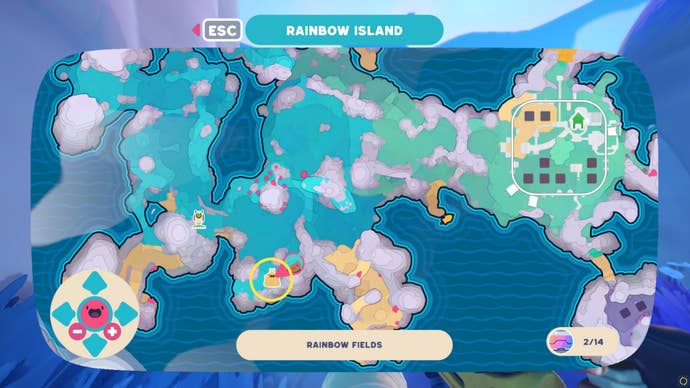 The location of a Cotton Gordo Slime is shown on the Slime Rancher 2 map