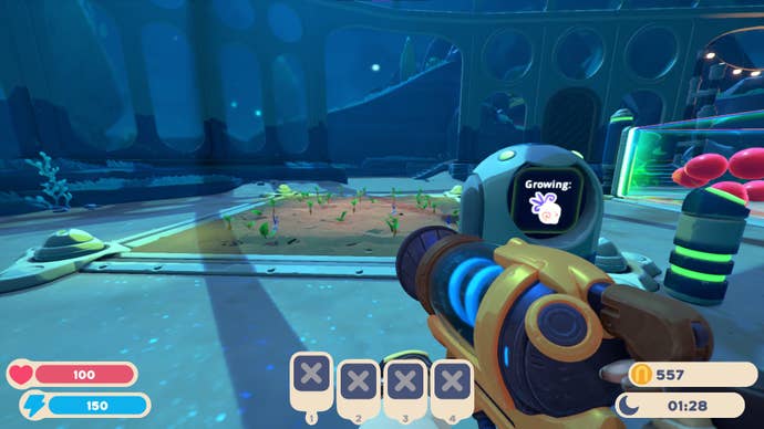A player looks at their vegetable plot after planting an Odd Onion in Slime Rancher 2