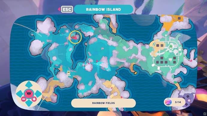 The location of the Pink Gordo Slime as shown on the Slime Rancher 2 map