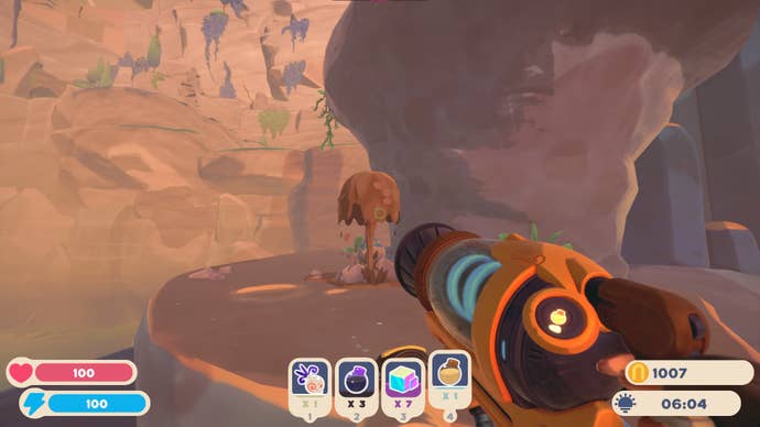 A player looks at a Silky Sand Jet in Slime Rancher 2