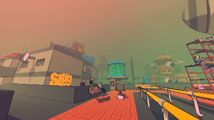 Sludge Life 2 - a vista of buildings, sludge, and smog.