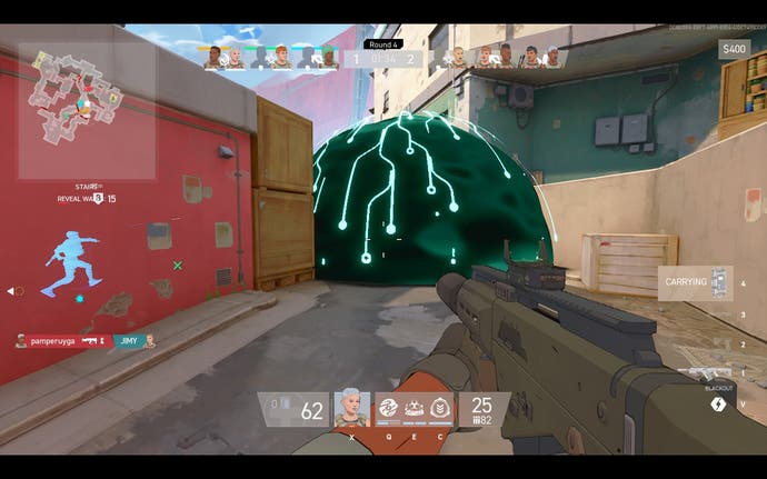 A player-thrown smoke grenade acts as a giant green orb in Ghost Divide