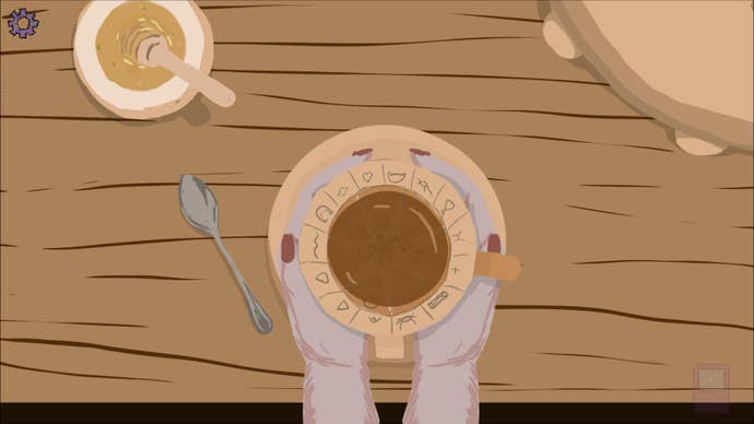 A So May It Be screenshot of a top-down view of a cup of tea