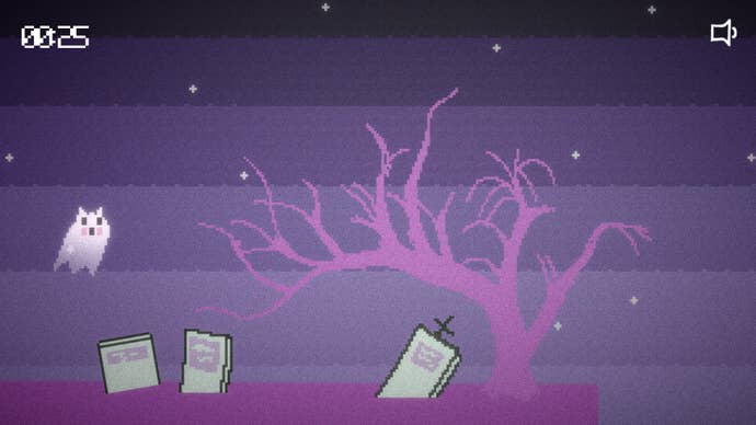 A So May It Be screenshot of a cat ghost platforming mini-games