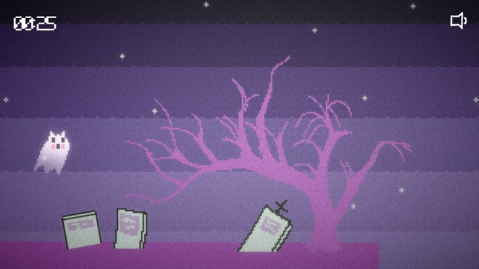 A So May It Be screenshot of a cat ghost platforming mini-games