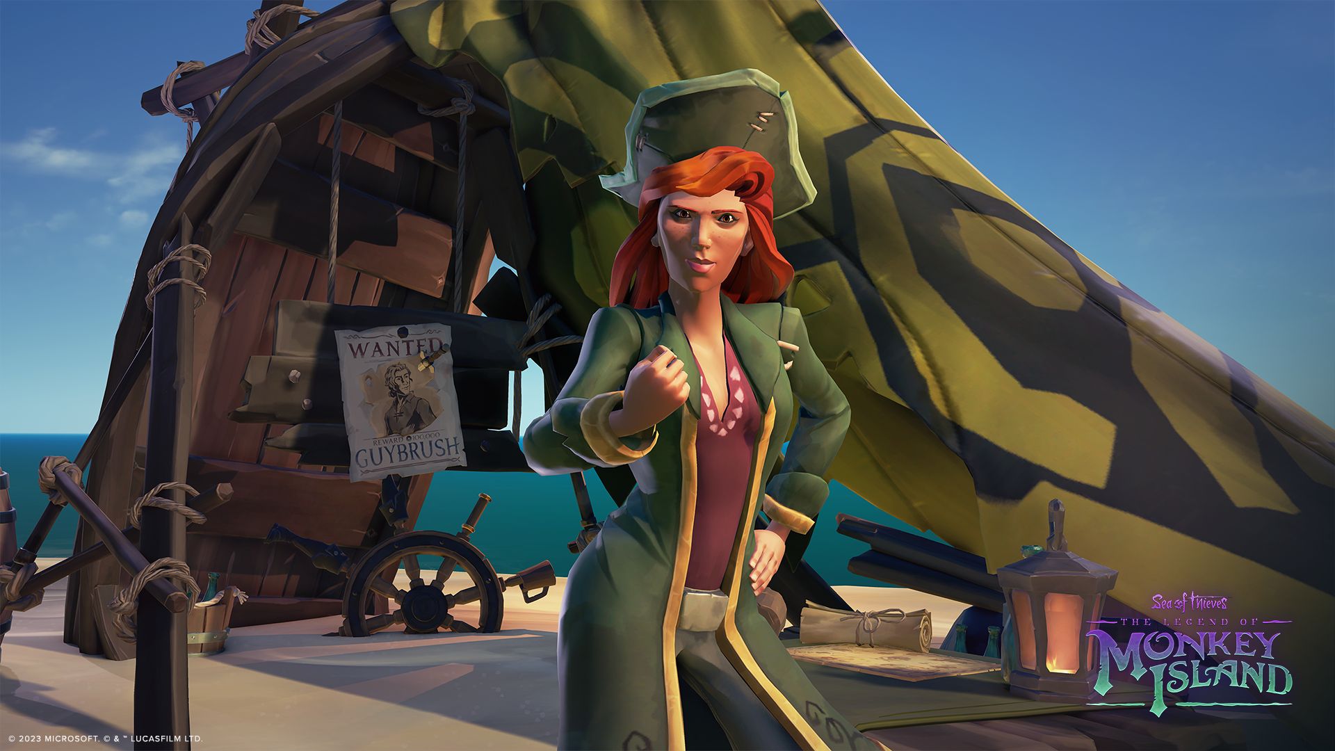 Captain Kate Capsize stands in front of a makeshift tent, fist clenched and staring furiously at the camera.