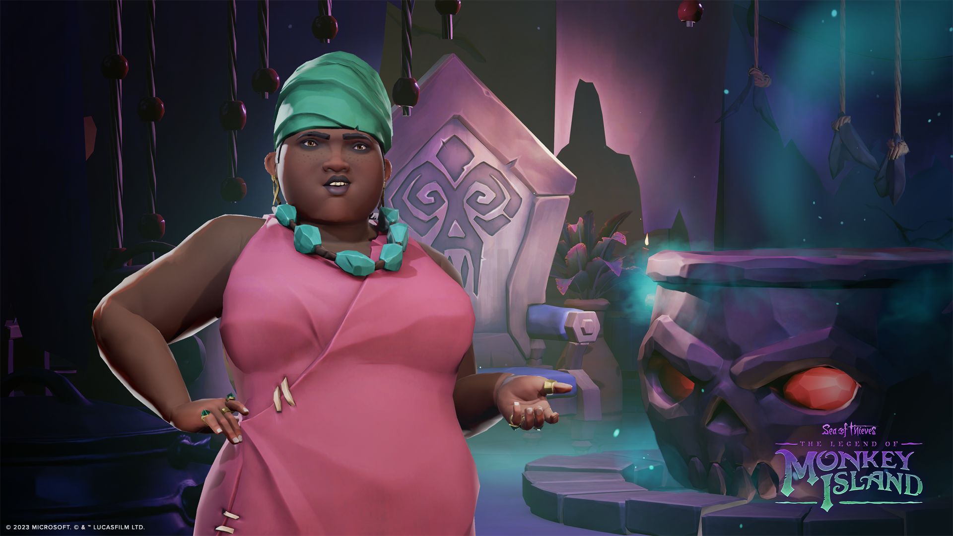 The Voodoo Lady poses next to her cauldron, hand-on-hip in her voodoo-themed store.