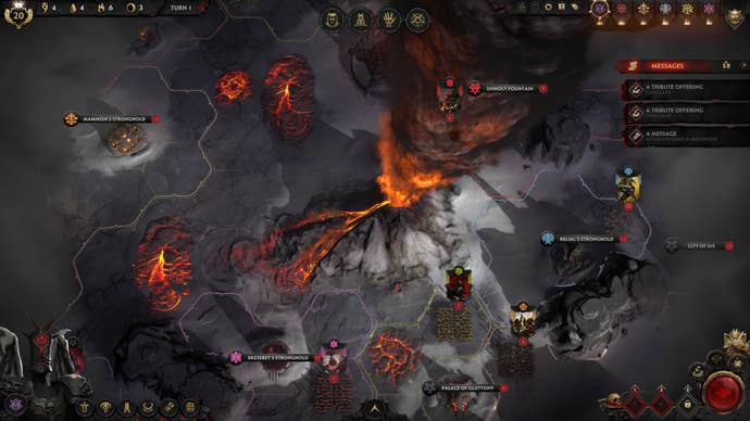 A large volcano named Dante’s Peak rises up from the plains of hell in Solium Infernum