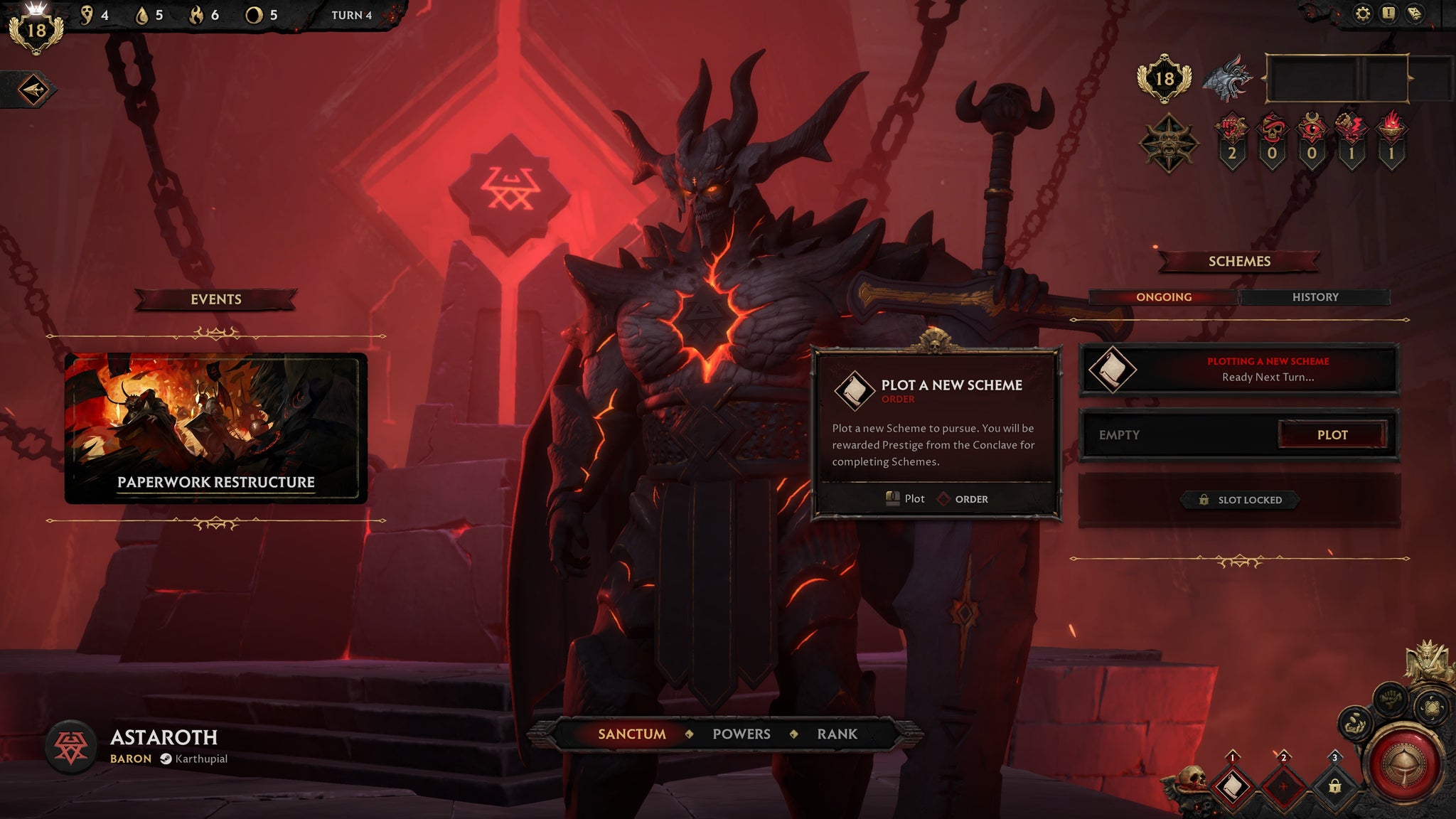 The Sanctum menu for the Archfiend Astaroth in Solium Infernum - 8