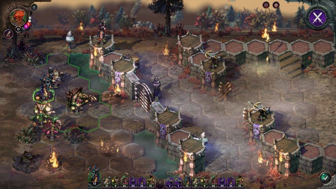Dragons and reptile warriors attempt a siege assault on a heavily guarded wall in Songs of Conquest.