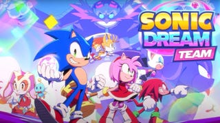 A range of Sonic characters (Sonic, Tails, Amy, Knuckles, Rouge, and Cream) are shown with Dr. Eggman in the background. The Sonic Dream Team logo is also visible.