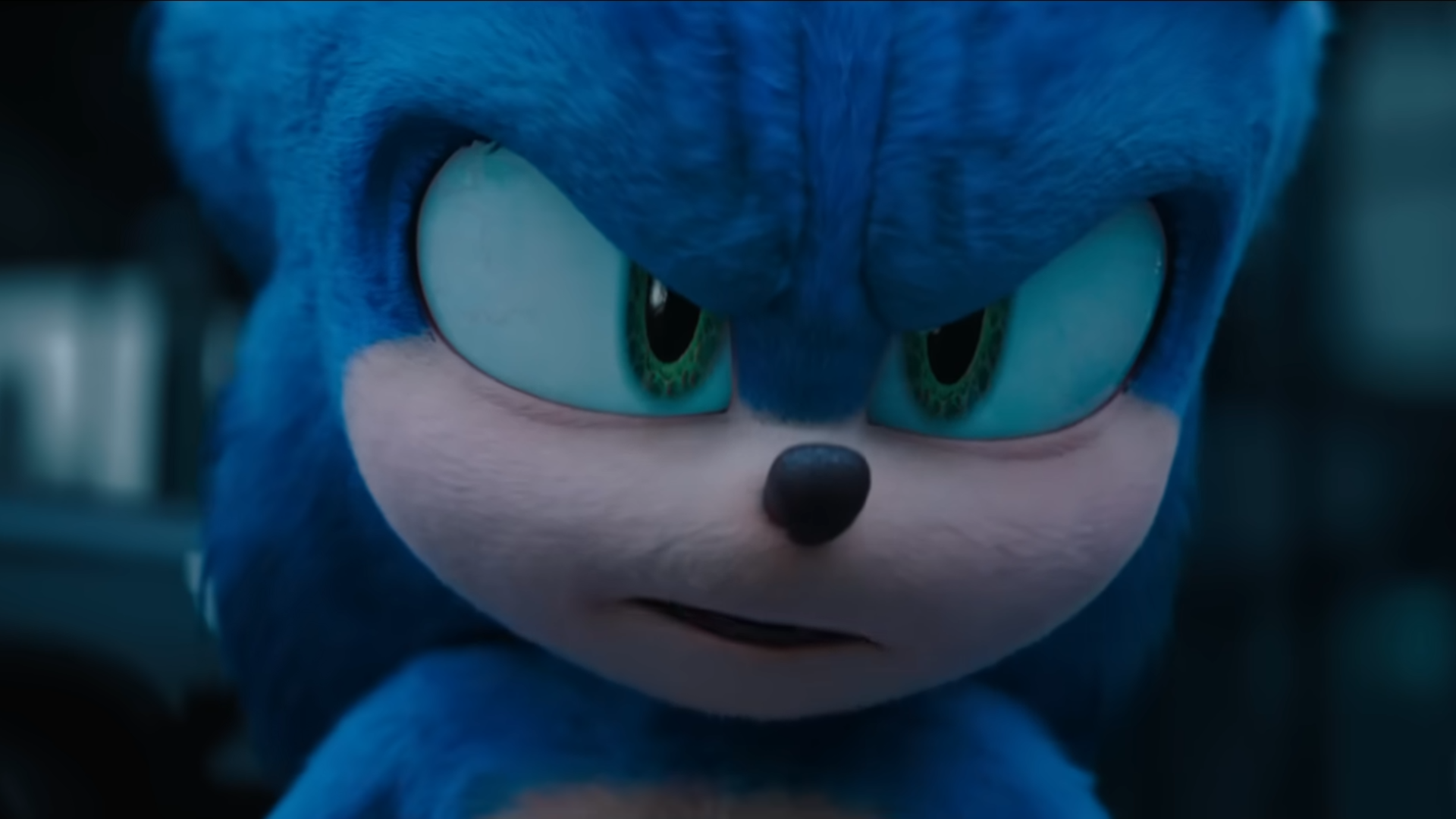 Close up of Sonic the Hedgehog from Sonic 3 trailer
