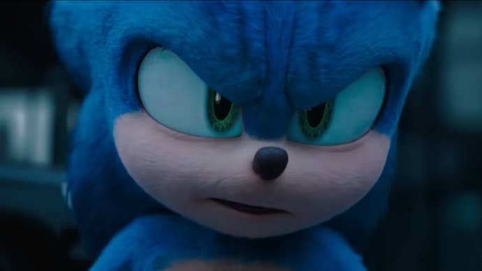 Close up of Sonic the Hedgehog from Sonic 3 trailer