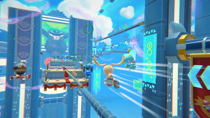 Cream the Rabbit soars through one of Sonic Dream Team's 12 levels