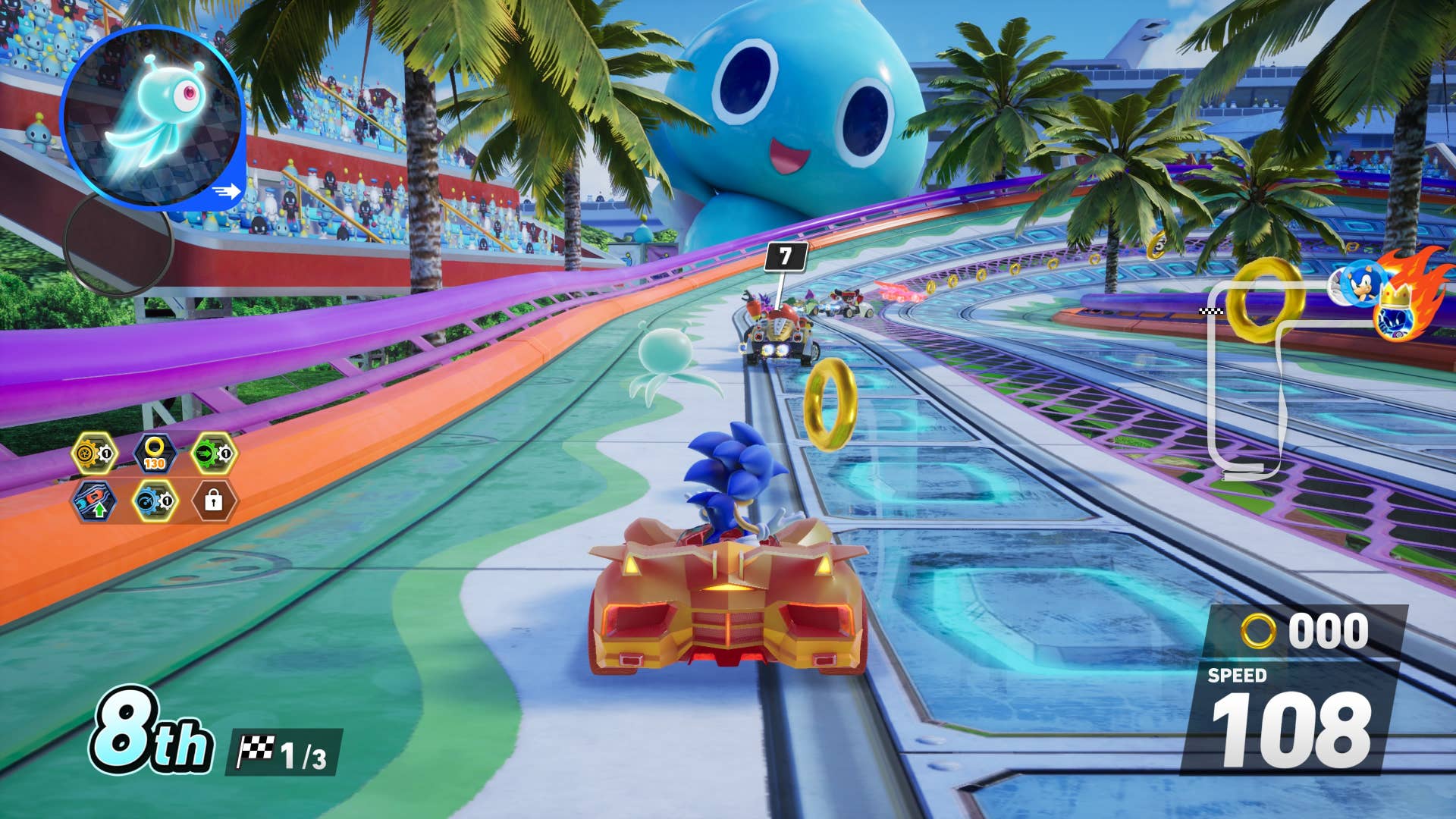 Sonic Racing: CrossWorlds showing characters from the Sonic series racing