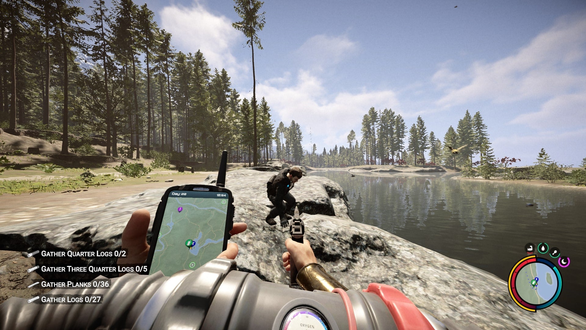 The player watches Kelvin fish in Sons of the Forest - 4