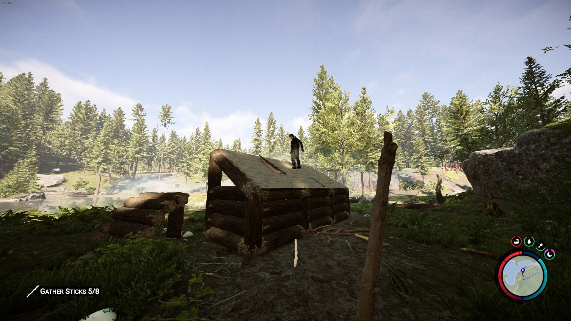 Kelvin atop the roof of a base in Sons of the Forest - 3