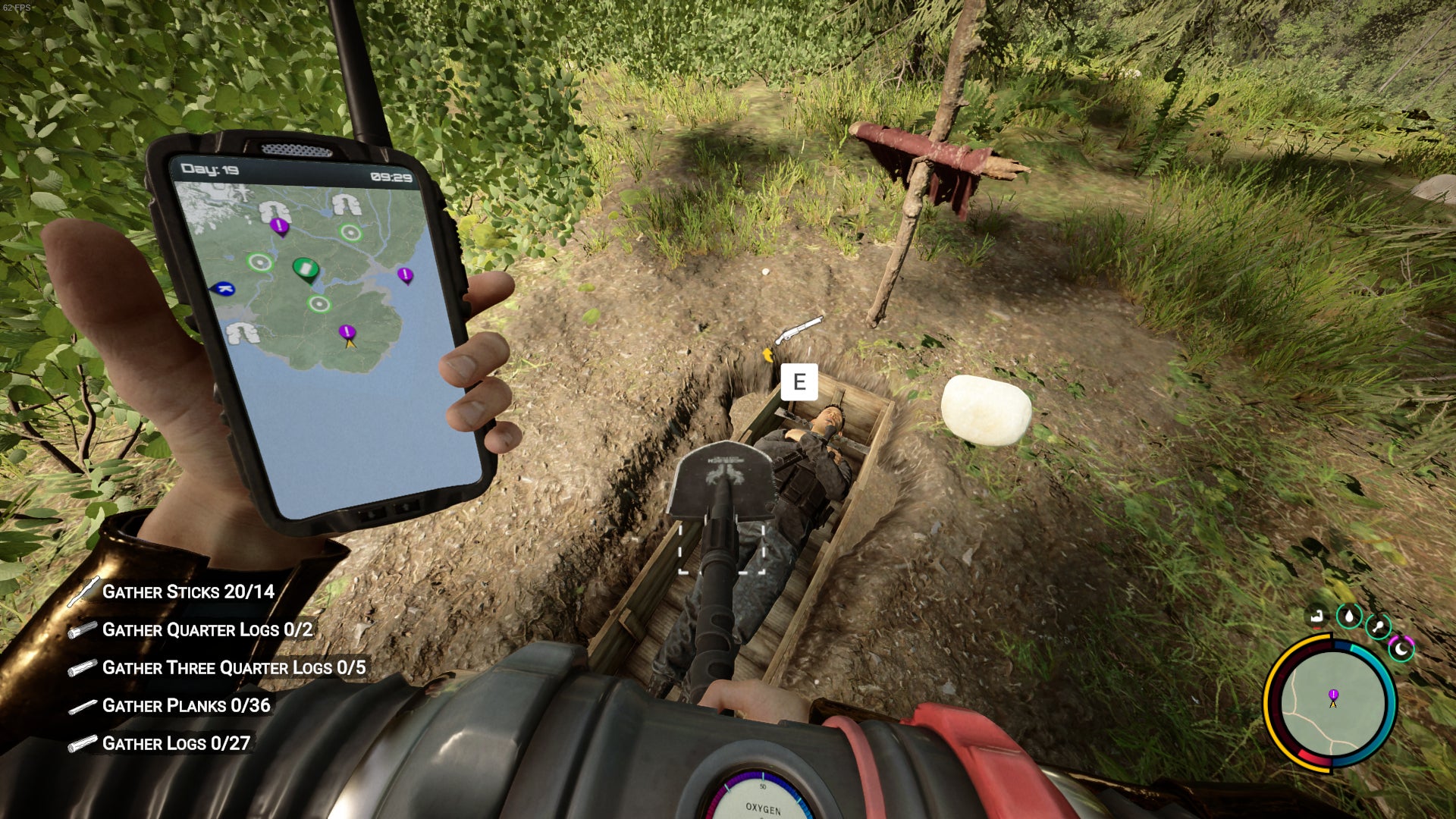 The player digs a grave in Sons of the Forest, revealing a shotgun - 10