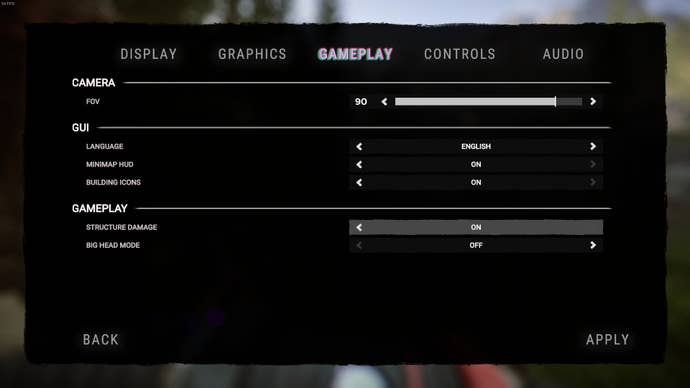 The gameplay settings menu in Sons of the Forest