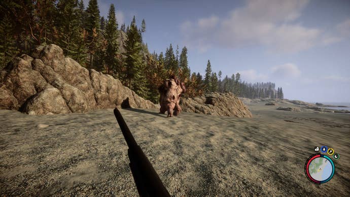 The player is being approached by a Holey mutant in Sons of the Forest