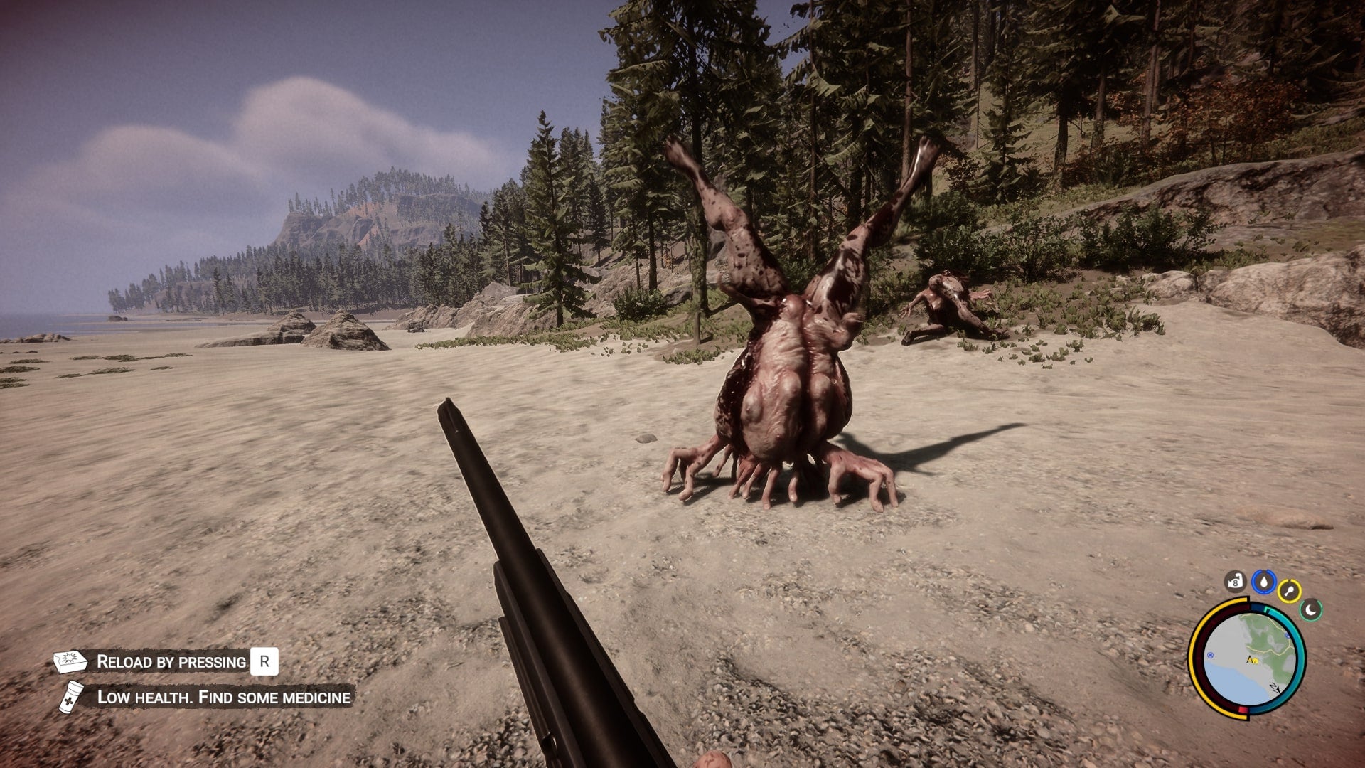 The player is approached by a Legsy mutant in Sons of the Forest