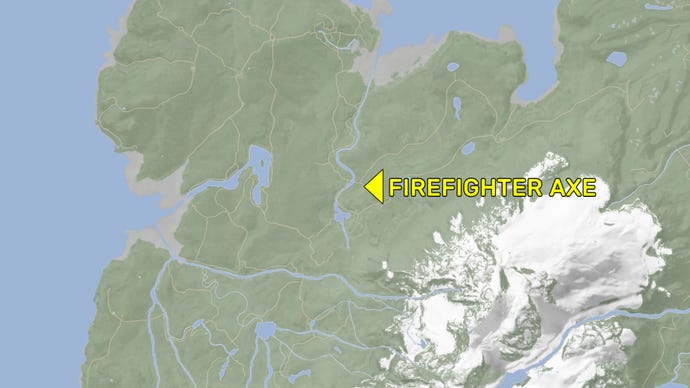 A map denoting the Firefighter Axe location in Sons Of The Forest.