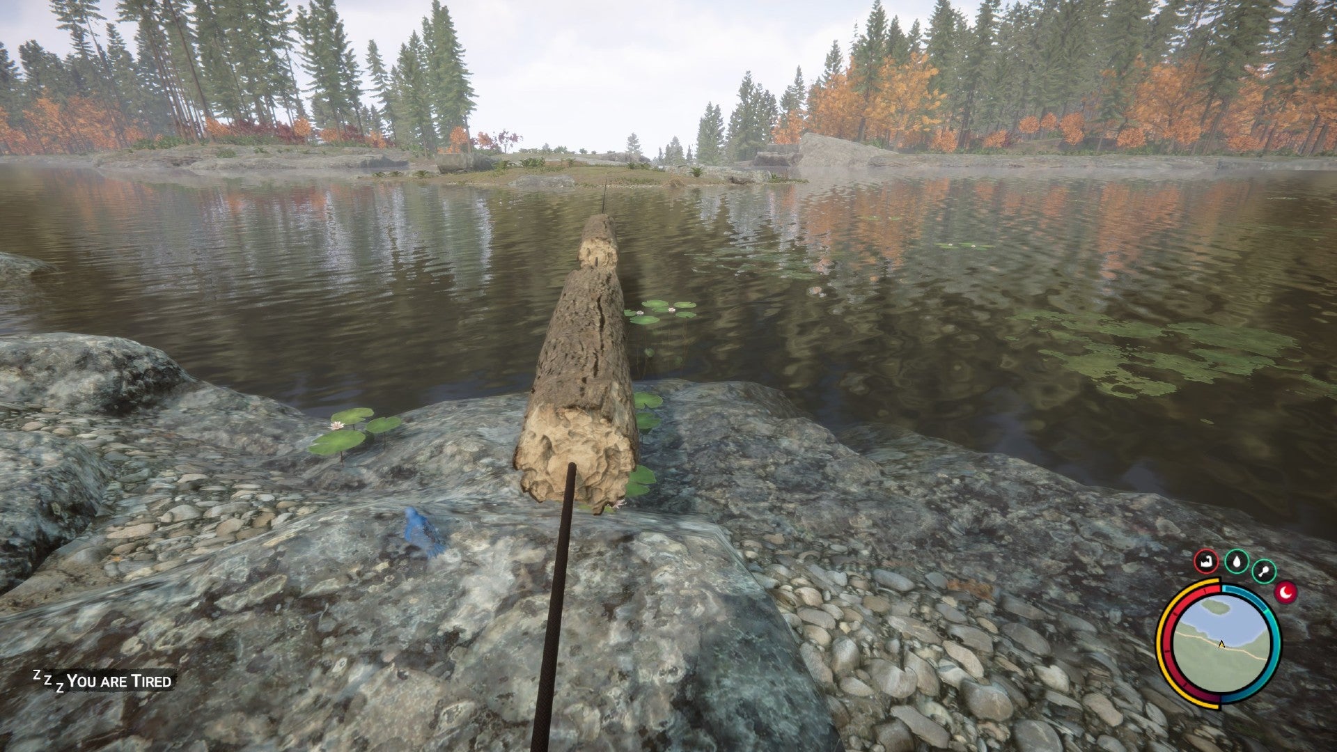 A player uses a zipline to move logs across a lake in Sons Of The Forest. - 6