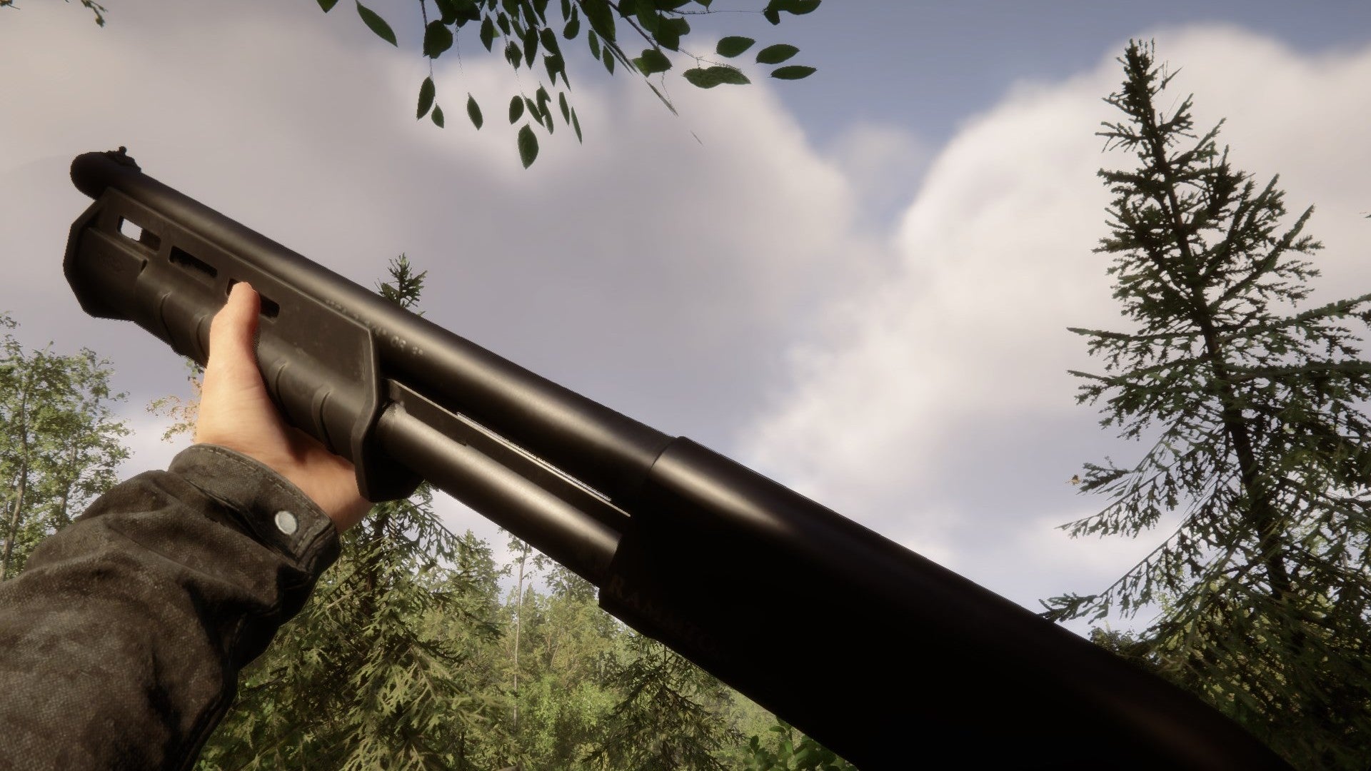 A player holds a shotgun in the air in Sons Of The Forest. - 1