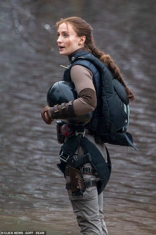 Sophie Turner as Lara Croft on Tomb Raider set