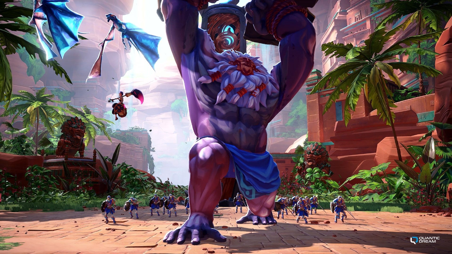 A huge, muscular familiar attacks in Spellcasters Chronicles.