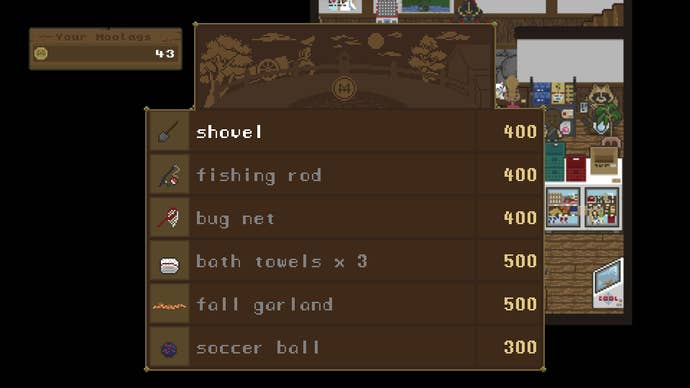 The player shops for a shovel at Song's Shop in Spirittea