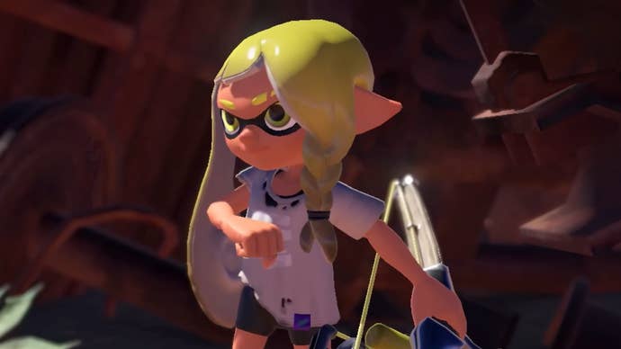 Screenshot from Splatoon 3 announcement trailer showing inkling girl