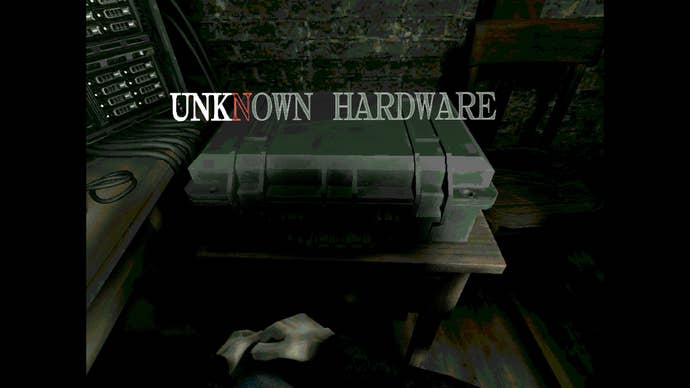 The words 'unknown hardware' float above a hard case in horror game S.p.l.i.t.