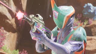 Splitgate 2 header image showing a character in pastel armour firing a weapon